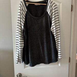 Women's Black and White Striped Sleeve Top